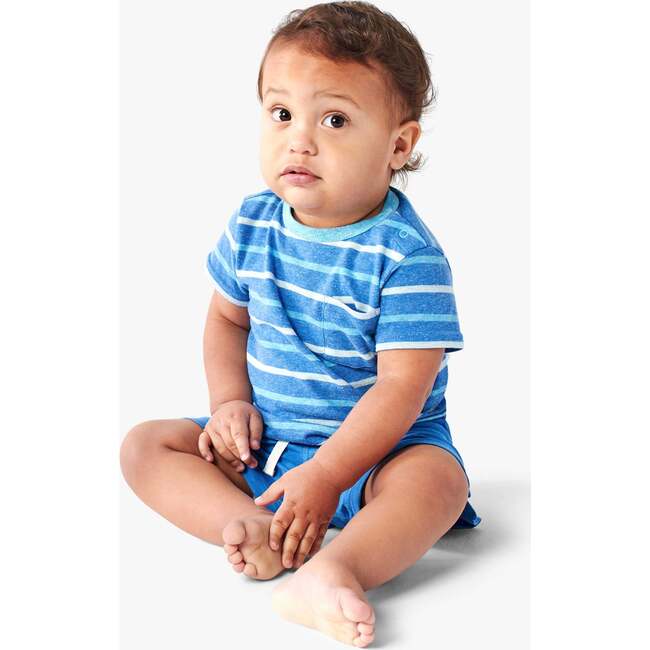 Baby Heathered Pocket Tee In Stripe, Blueberry Multi Stripe - T-Shirts - 2