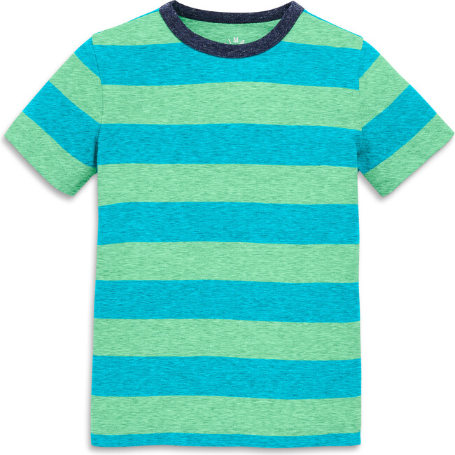 Heathered Stripe Tee, Peacock/Clover Stripe - T-Shirts - 1