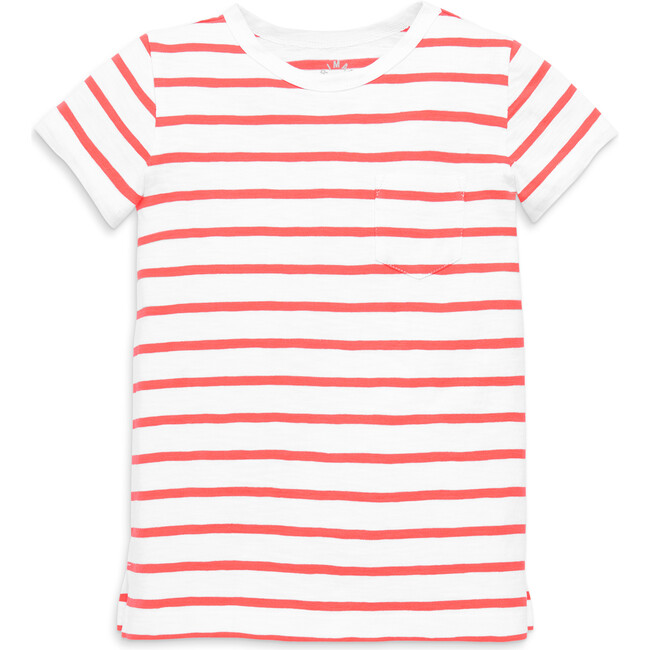 Short Sleeve Legging Tee In Stripe, White/Watermelon Stripe - T-Shirts - 1