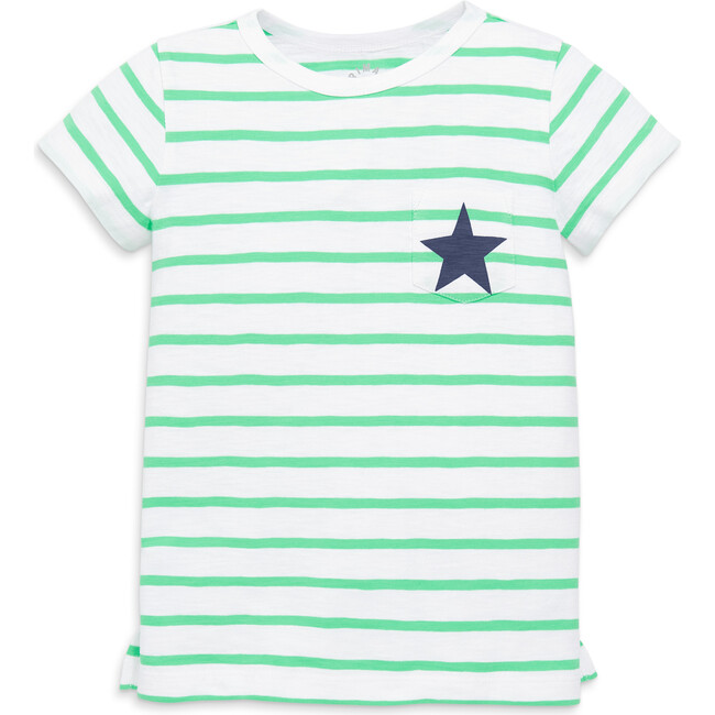Short Sleeve Legging Tee In Striped Star, White/Clover Stripe - T-Shirts - 1