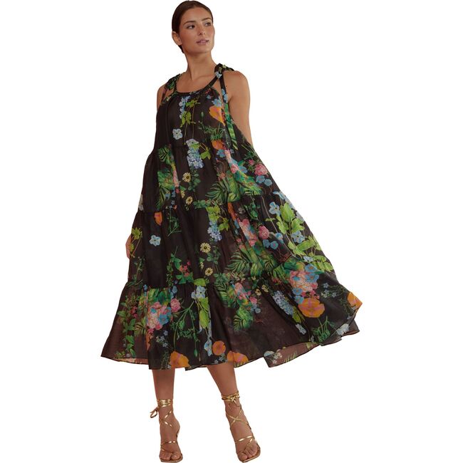 Women's Layla Linen Gathered Halter Neck Dress, Black