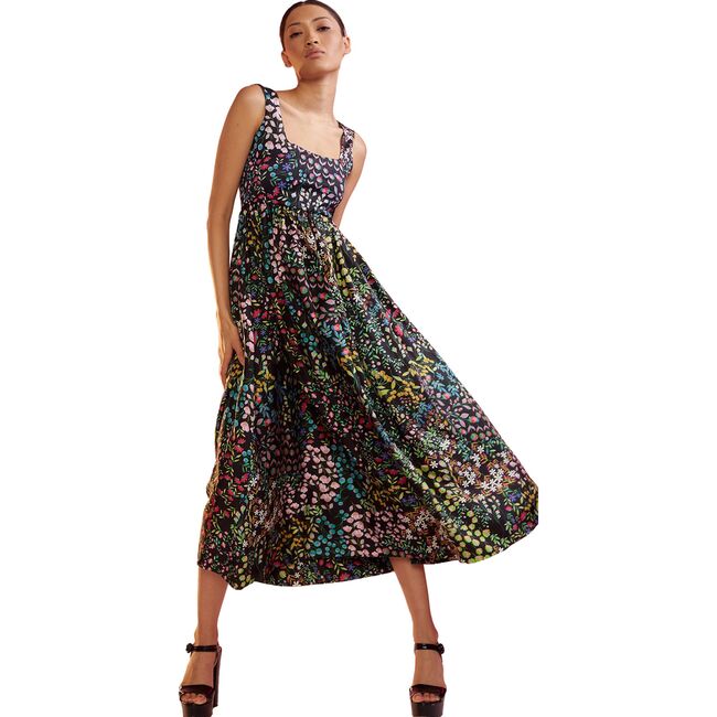 Women's Floral Isla Silk Twill Dress, Night Garden - Dresses - 3