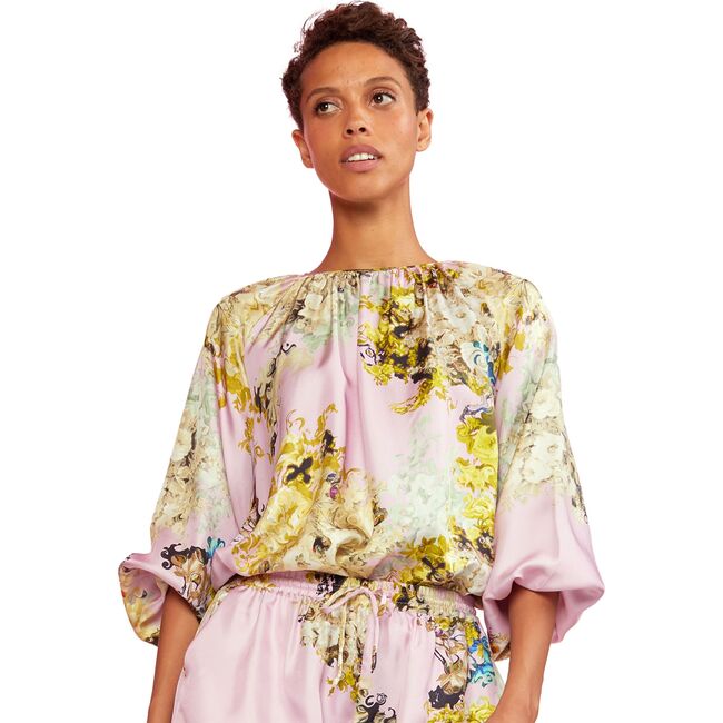 Women's Alice Swirling Smokey Motif Silk Blouse, Pink Floral