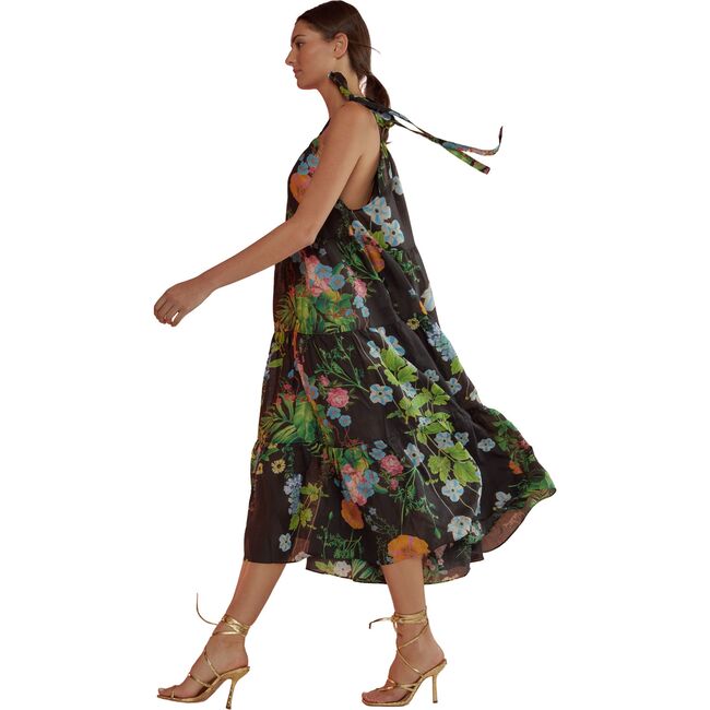 Women's Layla Linen Gathered Halter Neck Dress, Black - Dresses - 2