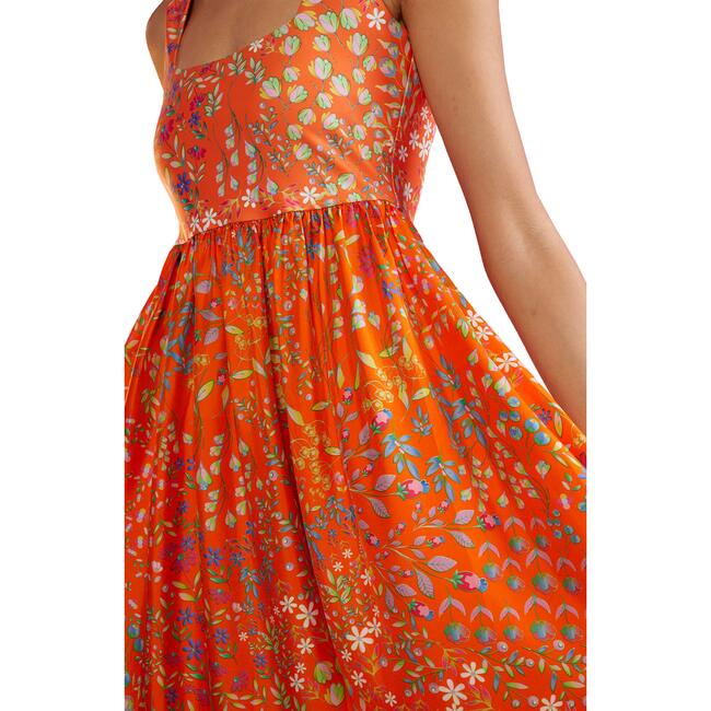 Women's Floral Isla Silk Twill Dress, Orange Garden - Dresses - 2