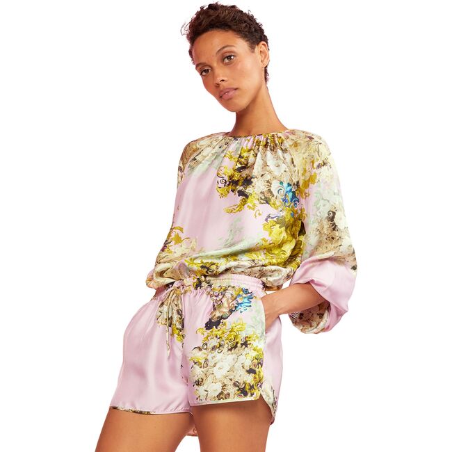 Women's Alice Swirling Smokey Motif Silk Blouse, Pink Floral - Blouses - 2
