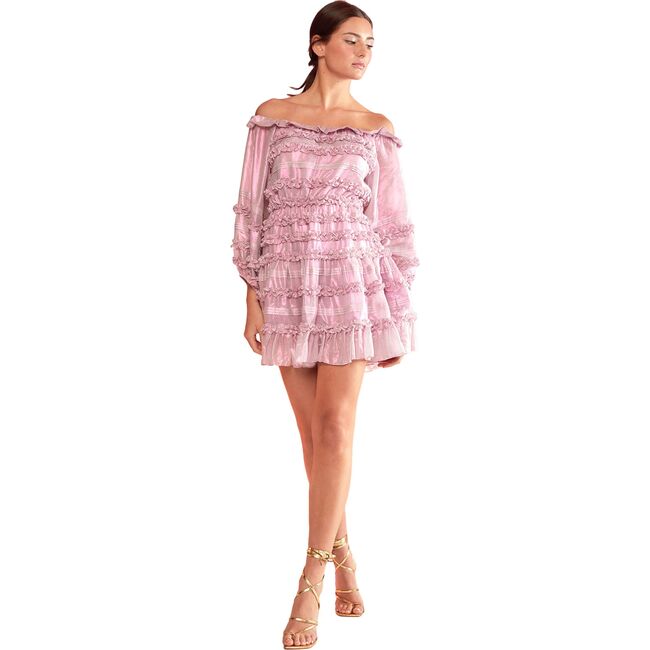 Women's Ella Foil Metallic Mini Dress, Metallic Blush - Dresses - 3