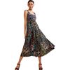 Women's Floral Isla Silk Twill Dress, Night Garden - Dresses - 2