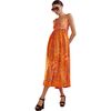Women's Floral Isla Silk Twill Dress, Orange Garden - Dresses - 4