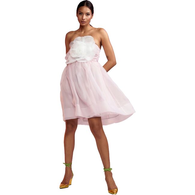 Women's Organza Flower Strapless Dress, Light Pink - Dresses - 4