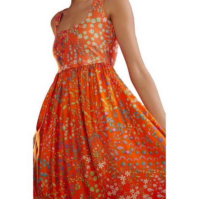Women's Floral Isla Silk Twill Dress, Orange Garden - Dresses - 5