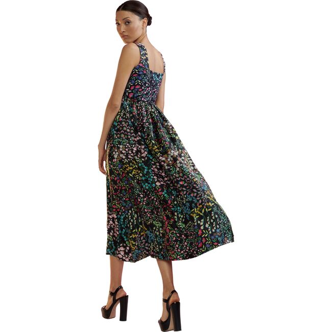 Women's Floral Isla Silk Twill Dress, Night Garden - Dresses - 5