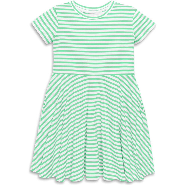 Twirly Dress In Stripe, Clover/White Stripe