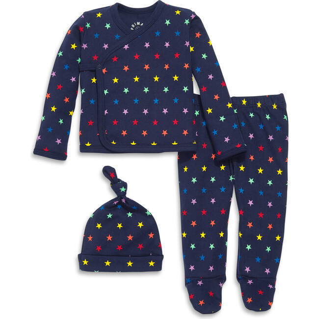 Baby Three-Piece Gift Set In Mini Rainbow Star, Navy/Rainbow Mini Star - Mixed Apparel Set - 1