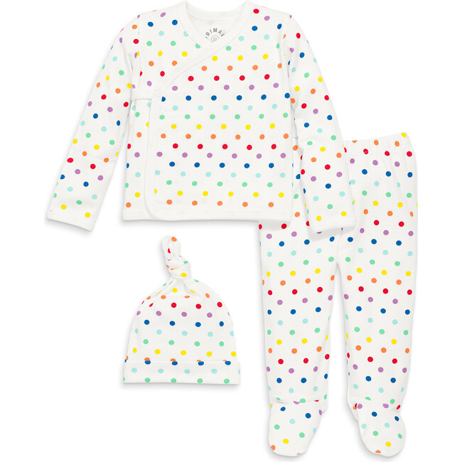 Baby Three-Piece Gift Set In Mini Rainbow Dot, Ivory/Rainbow Mini Dot
