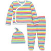 Baby Three-Piece Gift Set In Mini Rainbow Stripe, Ivory/Rainbow Mini Stripe - Mixed Apparel Set - 1 - thumbnail