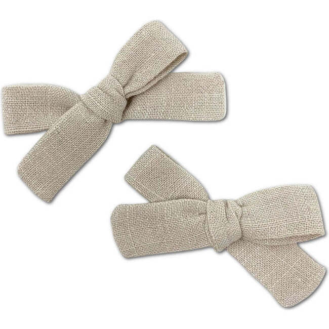 Skinny Ribbon Pigtail Bows, Oyster - Hair Accessories - 1