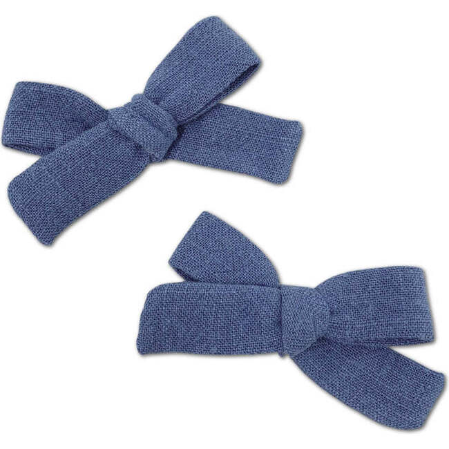 Skinny Ribbon Pigtail Bows, Blue - Hair Accessories - 1