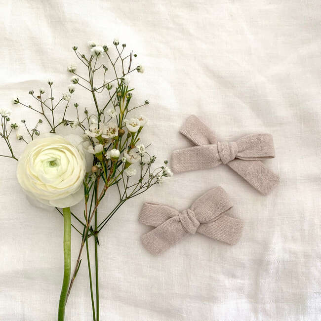 Skinny Ribbon Pigtail Bows, Oyster - Hair Accessories - 3