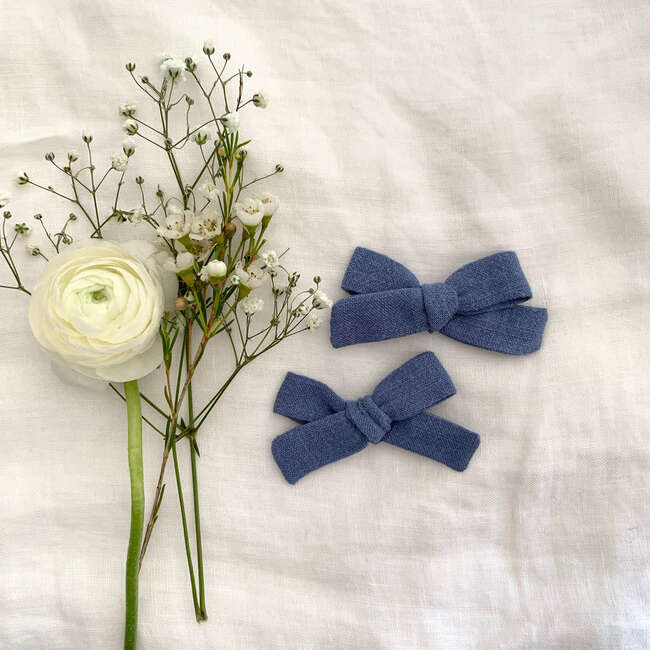 Skinny Ribbon Pigtail Bows, Blue - Hair Accessories - 3