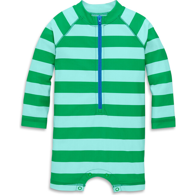 Baby One-Piece Rash Guard In Stripe, Green Apple/Mist Dock Stripe