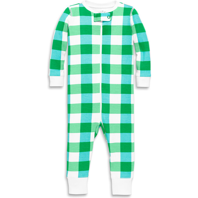 Baby Organic Zip Romper In Gingham, Green Apple Bold Mutlti Check - Pajamas - 1