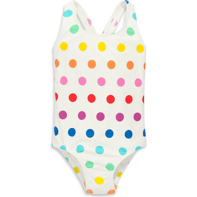 Swimsuit In Rainbow Dot, Ivory Rainbow Dot