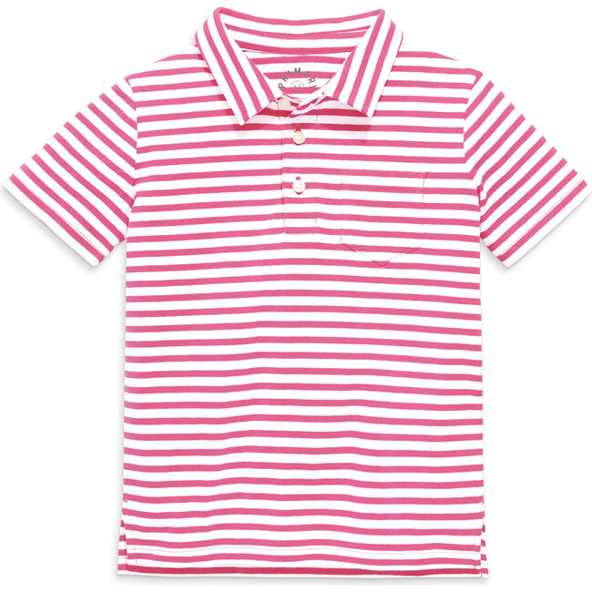 Short Sleeve Polo In Stripe, Bubblegum/White Stripe