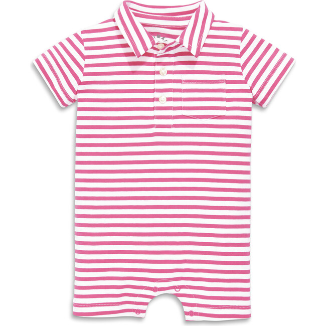 Baby Polo Shortie In Mini Stripe, Bubblegum/White Stripe - Rompers - 1