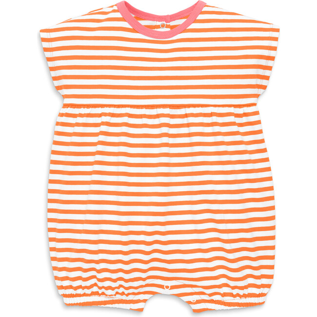 Baby Bubble Shortie In Stripe, Cantaloupe/White Stripe - Rompers - 1