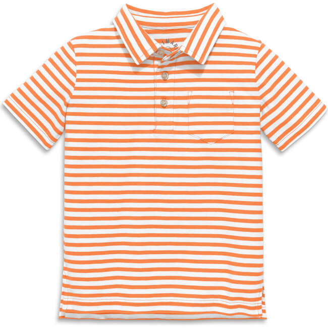 Short Sleeve Polo In Stripe, Cantaloupe/White Stripe - Polo Shirts - 1