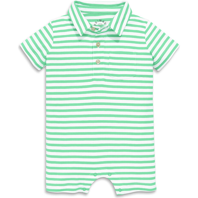 Baby Polo Shortie In Mini Stripe, Clover/White Stripe