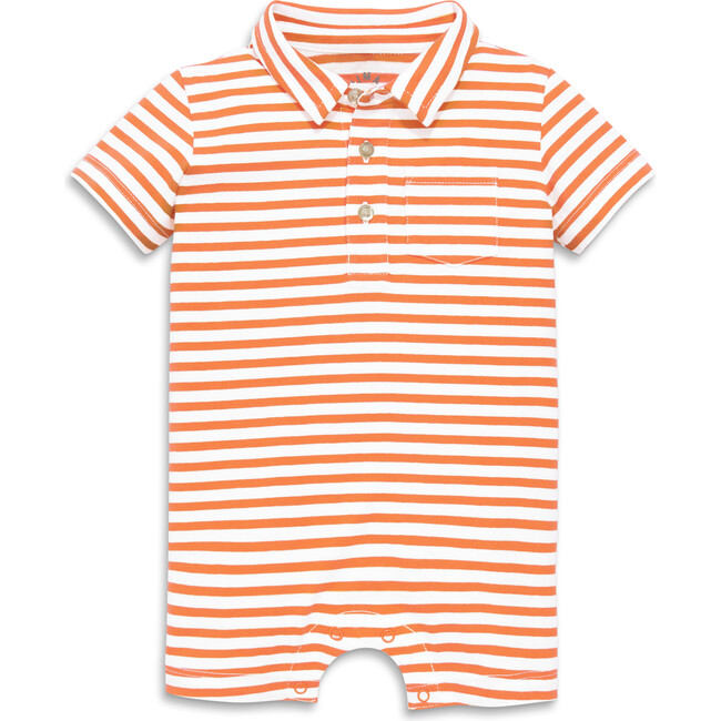 Baby Polo Shortie In Mini Stripe, Cantaloupe/White Stripe