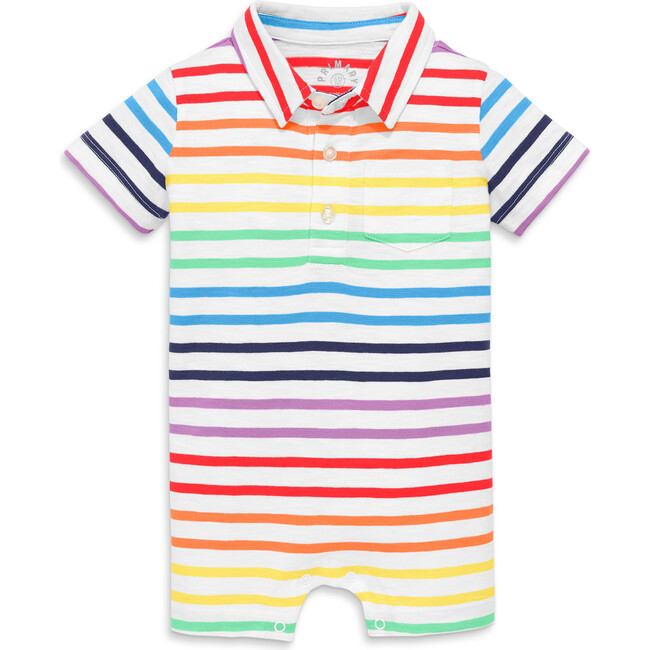 Baby Polo Shortie In Rainbow Stripe, White/Double Rainbow Stripe