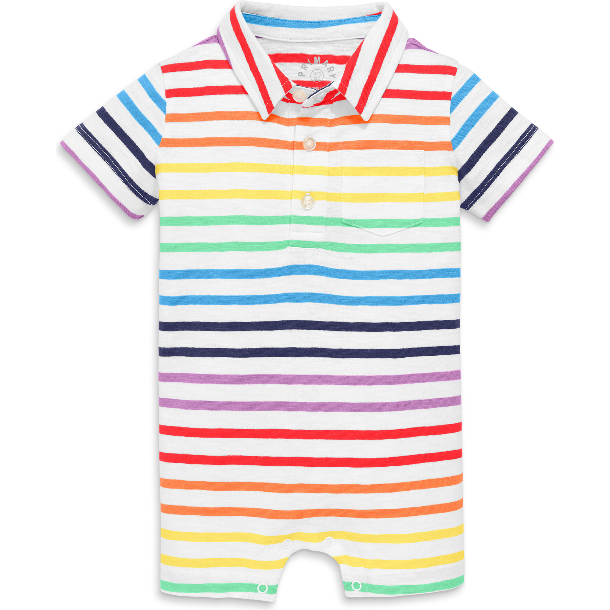 Baby Polo Shortie In Rainbow Stripe, White/Double Rainbow Stripe - Rompers - 1