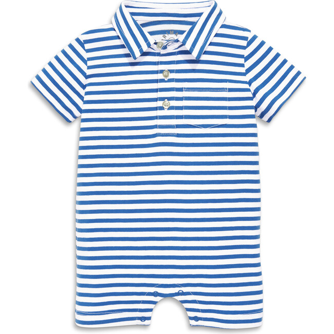 Baby Polo Shortie In Mini Stripe, Blueberry/White Stripe - Rompers - 1