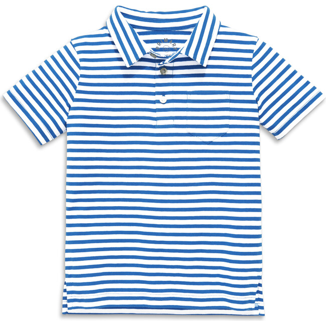 Short Sleeve Polo In Stripe, Blueberry/White Stripe