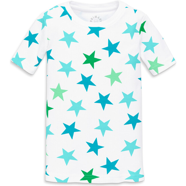 Kids Organic Short Sleeve Pj Top In Cutout Star, Peacock Multi Star - Pajamas - 1