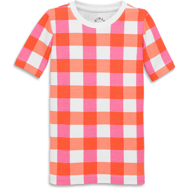 Kids Organic Short Sleeve Pj Top In Gingham, Clementine Bold Multi Check - Pajamas - 1