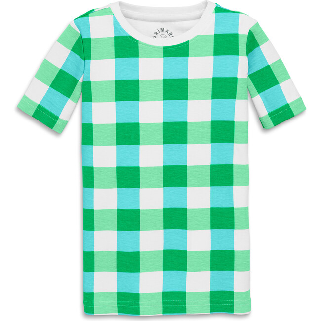 Kids Organic Short Sleeve Pj Top In Gingham, Green Apple Bold Mutlti Check - Pajamas - 1
