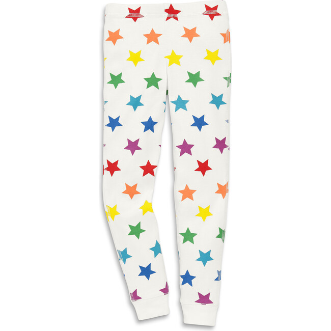 Kids Organic Pj Pant In Bright Rainbow Stars, Ivory/Rainbow Star - Pajamas - 1