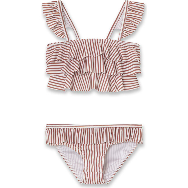 Giulia Ruffle Bikini Print Acorn, Brown Stripes