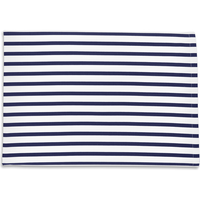 Kids Twin Flat Sheet, White/Navy Stripe