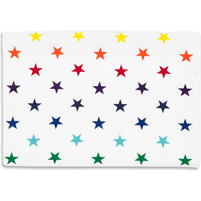 Kids Twin Flat Sheet, White/Rainbow Star