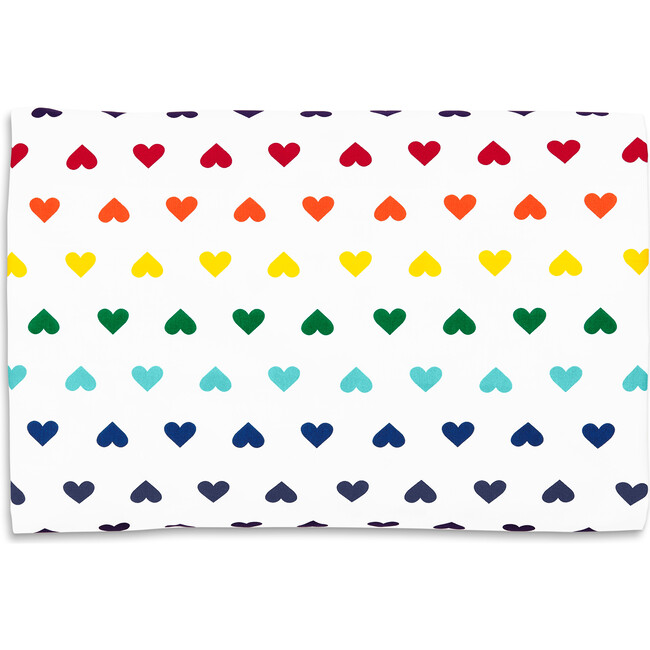 Kids Twin Flat Sheet, White/Rainbow Heart