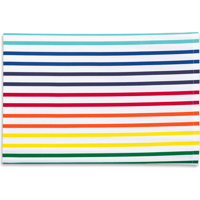 Kids Twin Fitted Sheet, White Double Rainbow Stripe - Sheets - 1