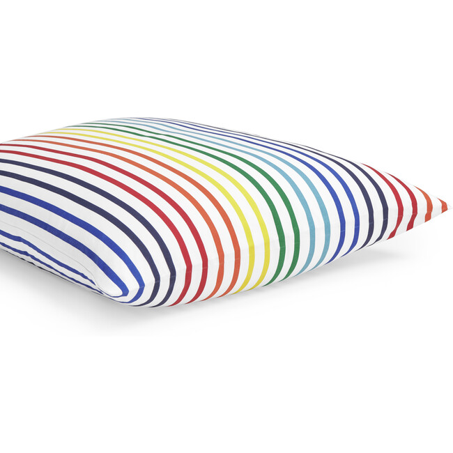 Kids Pillowcase, White/Rainbow Stripe