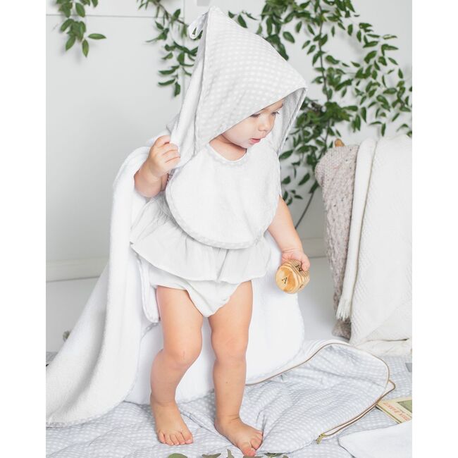 Hooded Towel & Wash Glove, Grey Gingham - Towels - 2