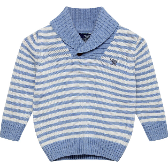 Little Freddie Shawl Collar Sweater, Pale Blue and White Stripe