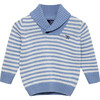 Little Freddie Shawl Collar Sweater, Pale Blue and White Stripe - Sweaters - 1 - thumbnail